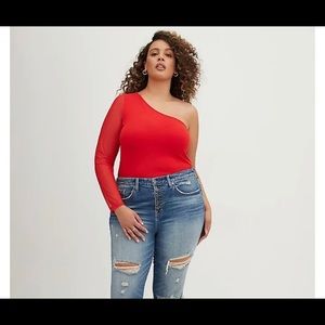 Torrid One Shoulder Top Foxy And Mesh Red Size 6/30